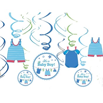 Serpentine decorative It's a Baby Boy pentru petrecere, Amscan 671491, Set 12 buc Serpentine decorative It's a Baby Boy pentru petrecere, Amscan 671491, Set 12 buc