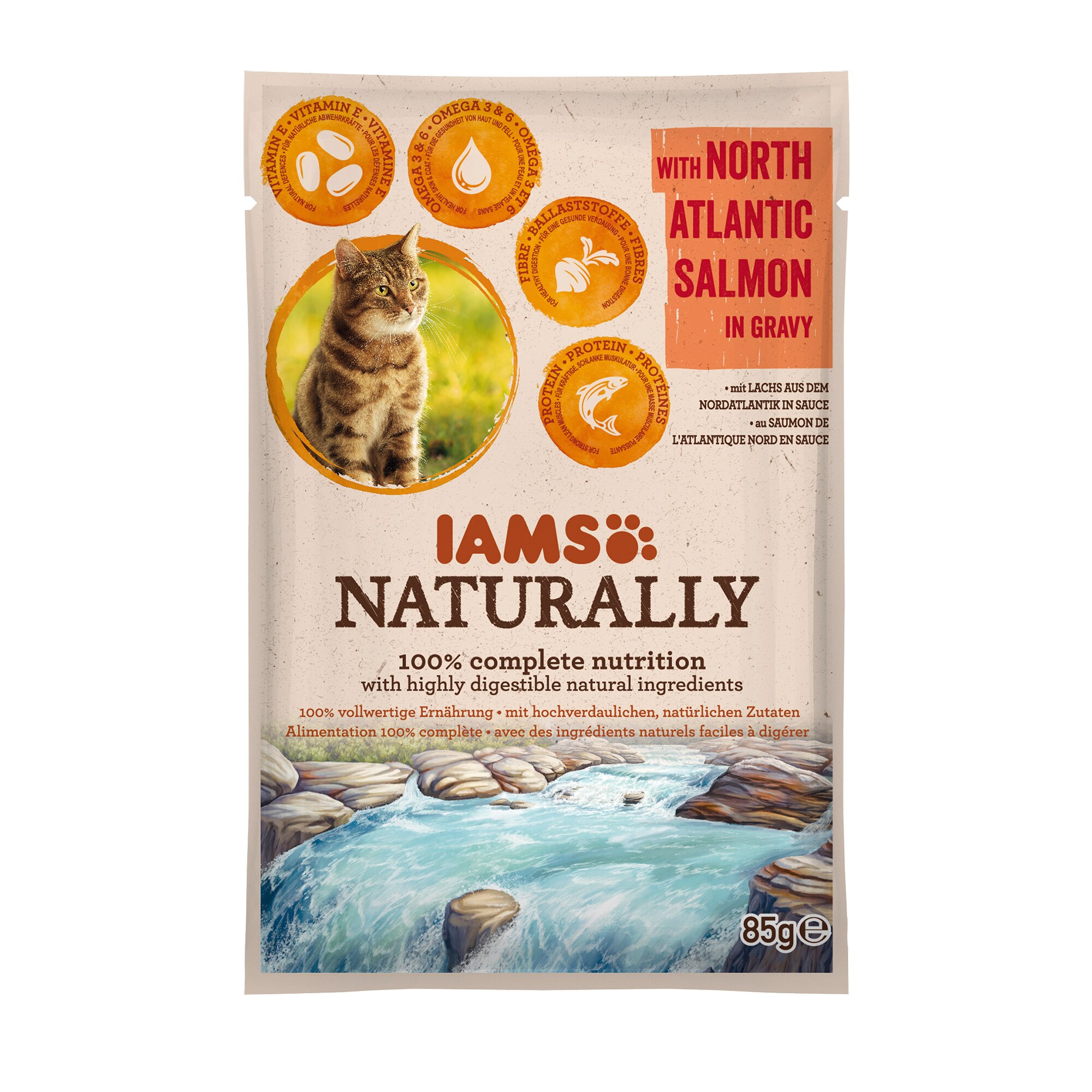 Hrana umeda pentru pisici IAMS Naturally Adult , Somon in sos, 85g