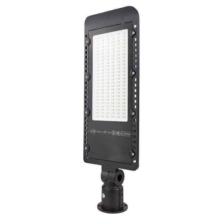 Lampa led iluminat stradal 150 W cu brat reglabil si lupa lumina naturala (4000k), Negru, 14250 lm, IP65
