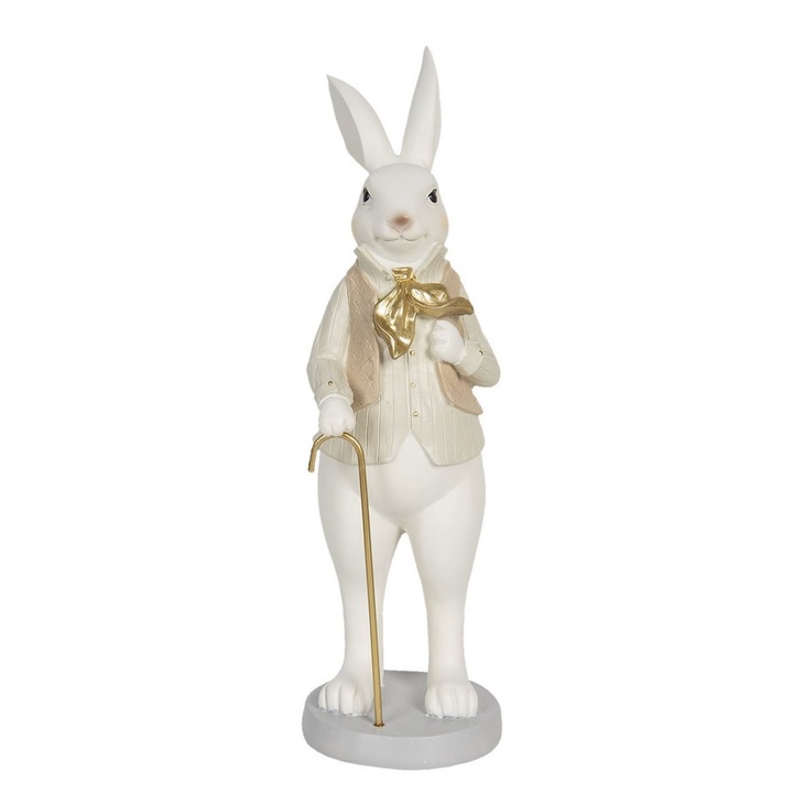 Фигурка Великденско зайче от златисто кремав полирезин 12 cm x 9 cm x 31 h