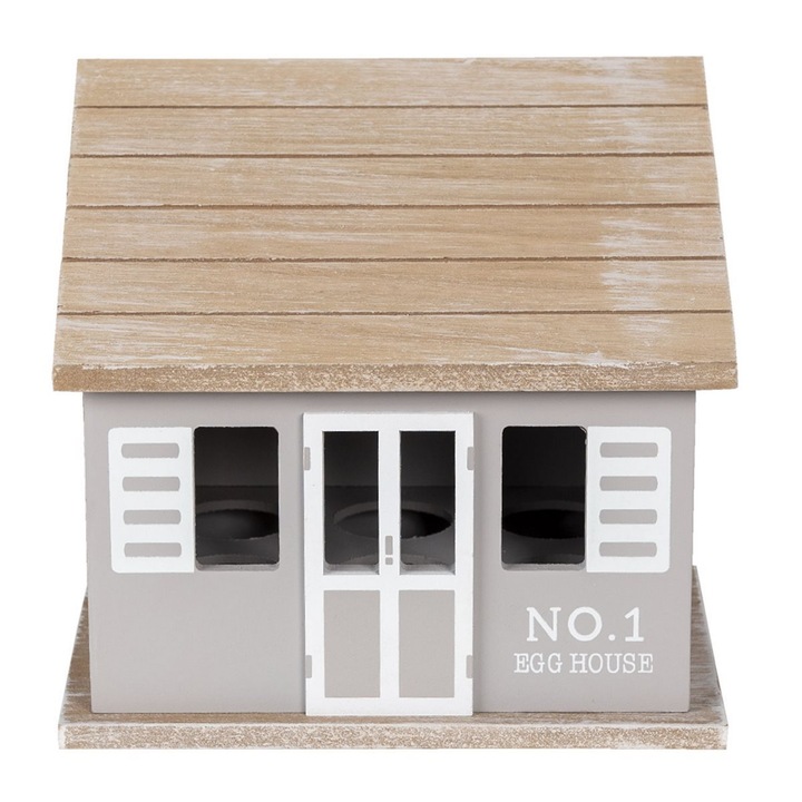 Suport oua din lemn maro gri model Casuta 20x14x18 cm