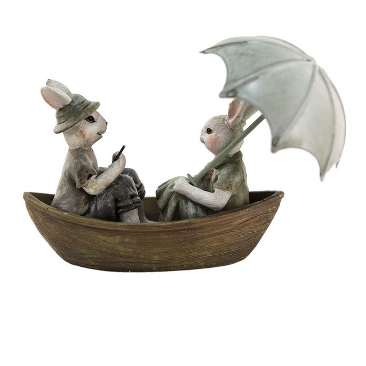 Húsvéti nyuszi figurák polirezin csónakban 14x10x12 cm
