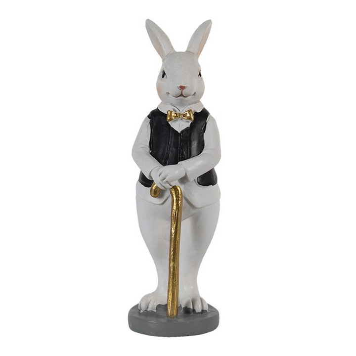 Великденска фигурка на заек Момче от черен и бял полирезин 5х5х15см