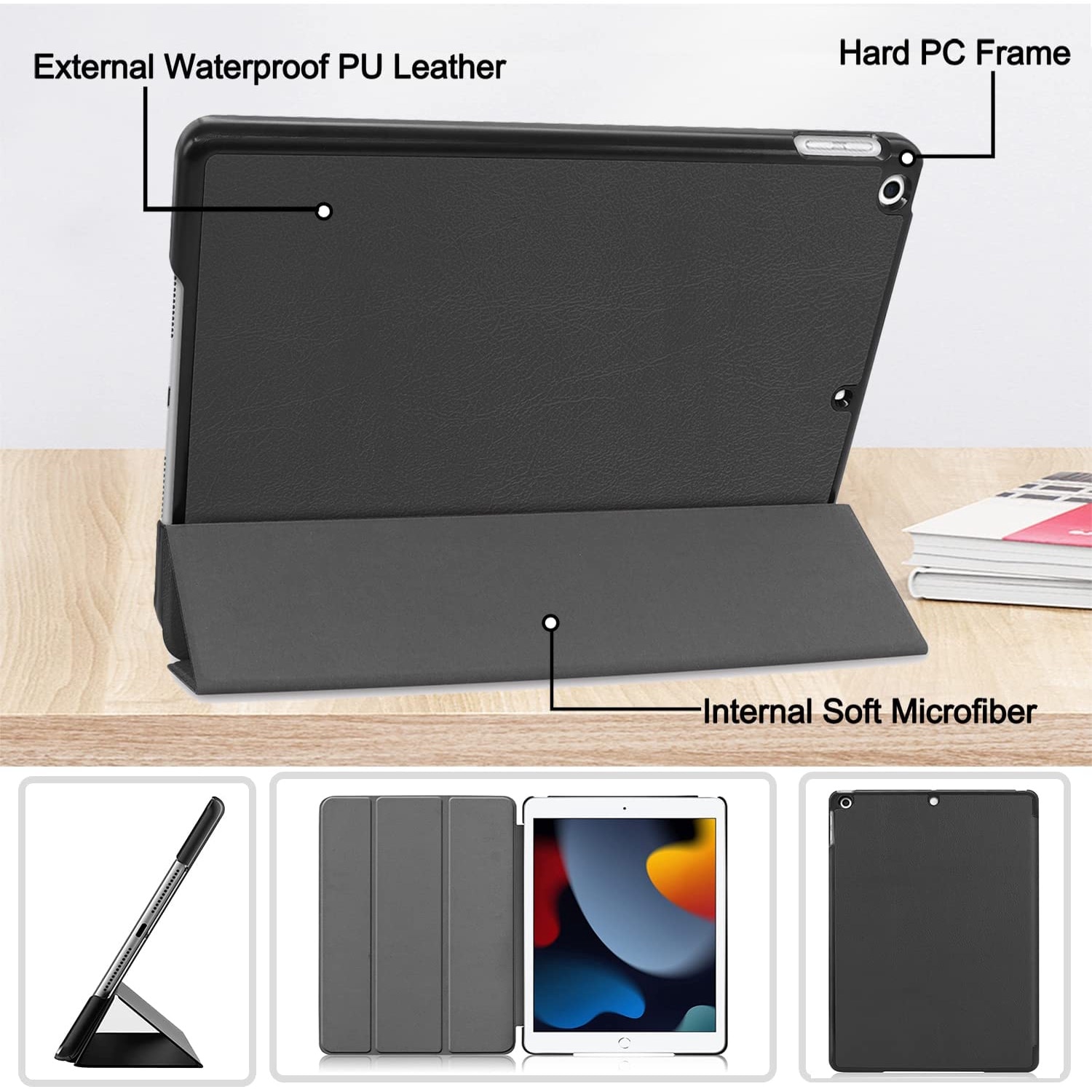 Husa Slim Sigloo, Smart Cover Trifold, pentru tableta iPad 2021/2020/2019, 10.2Inch si iPad Air3/iPad Pro,10.5Inch, Black