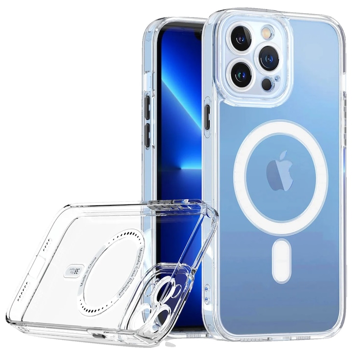 Flippy védőtok iPhone 13 Pro Mag Safe telefonhoz, 2 az 1-ben töltés és mágnes, szilikon, átlátszó