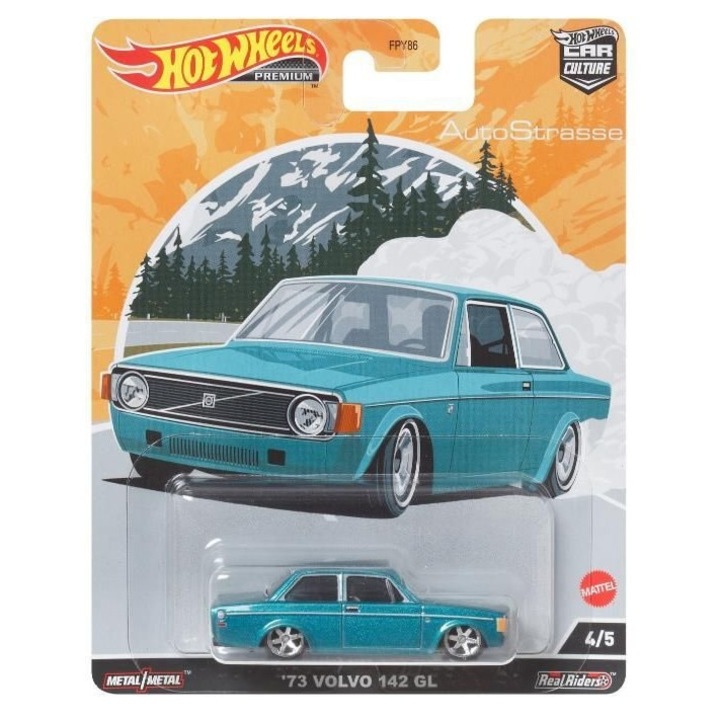 Количка Hot Wheels Premium, AutoStrasse, Volvo 142 GL, 1:64, зелен