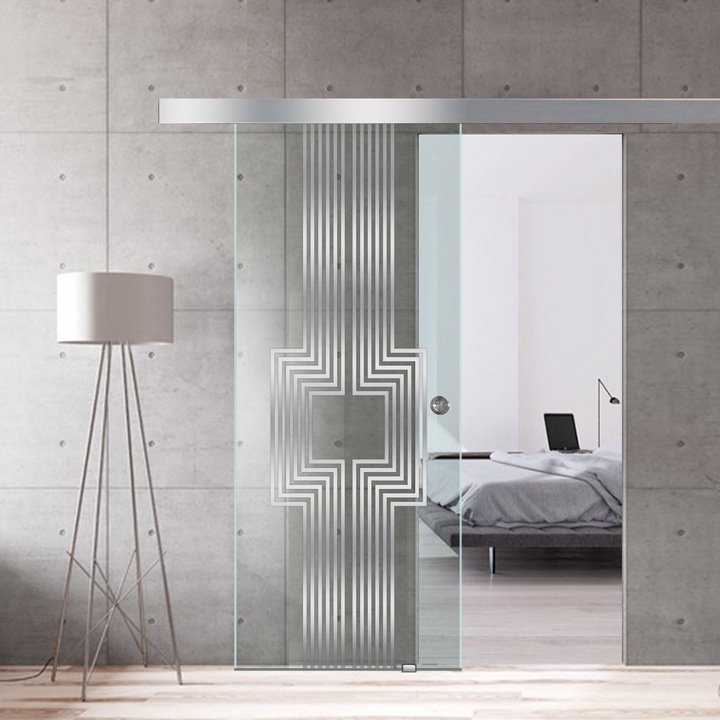 Usa culisanta Boss ® model Aztec incolor, 85x215 cm, sticla clara 8 mm, glisanta in ambele directii