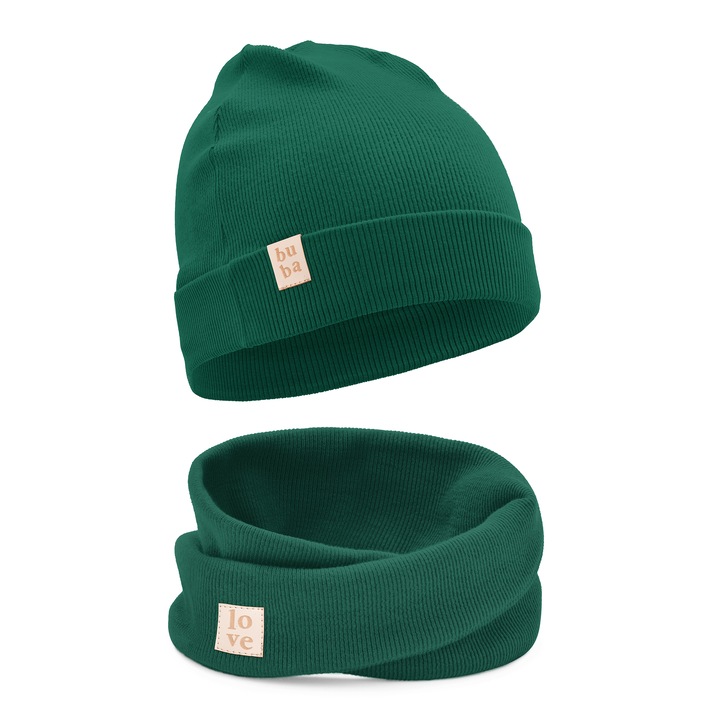 Caciula si fular pentru copii din bumbac, Verde