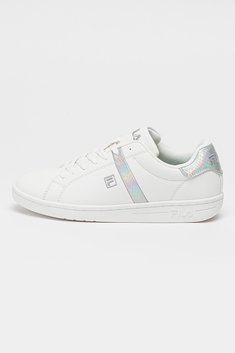Fila, Pantofi sport de piele ecologica cu insertii stralucitoare Crosscourt 2, Alb/Argintiu
