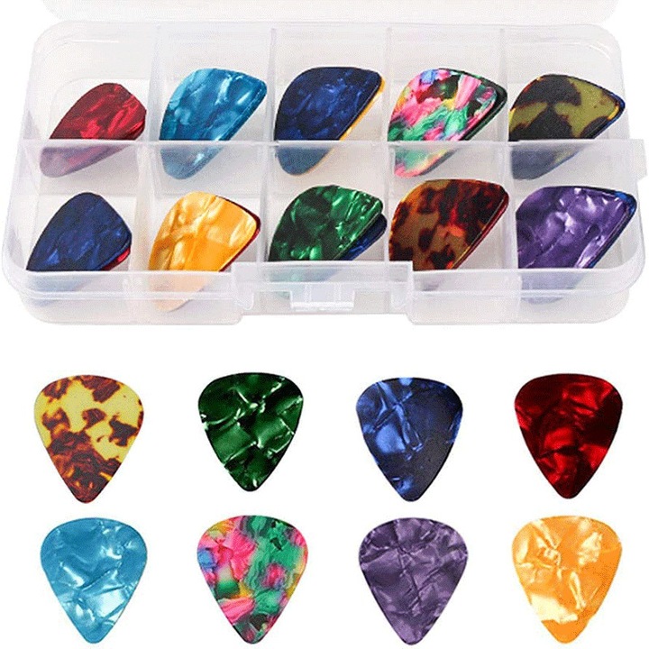 Комплект от 50 перца за китара Vaxiuja, 0.46-1.5 мм, Пластмаса, Многоцветен, Подходящи за укулеле/бас/електрическа китара