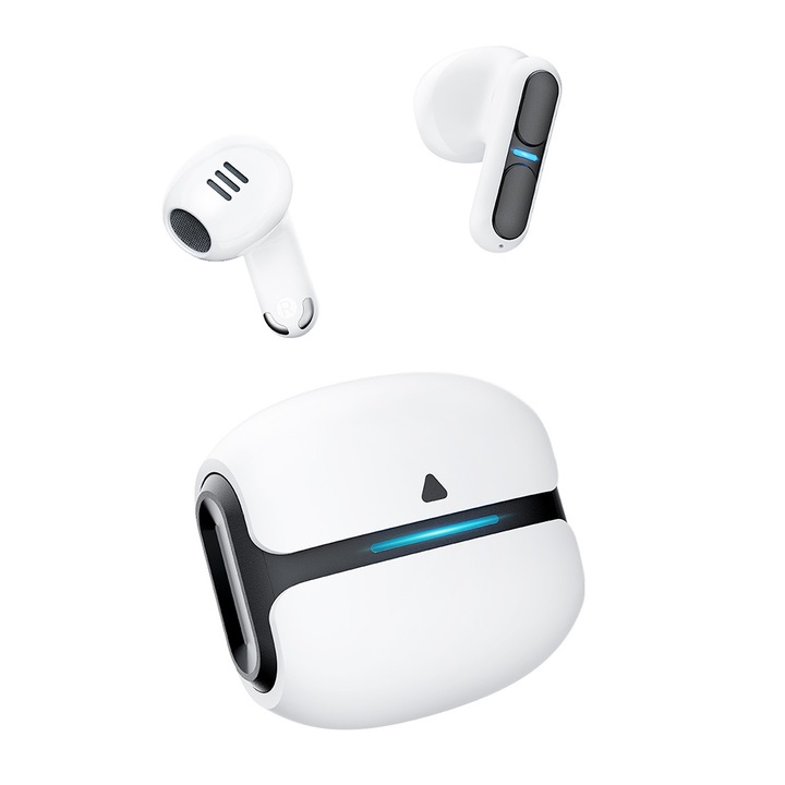 SeveShop Vezeték nélküli fülhallgató, Gaming fülhallgató dinamikus hatással, Bluetooth 5.3, HD mikrofon, zajszűrő, mágneses tok, univerzális, fehér szín