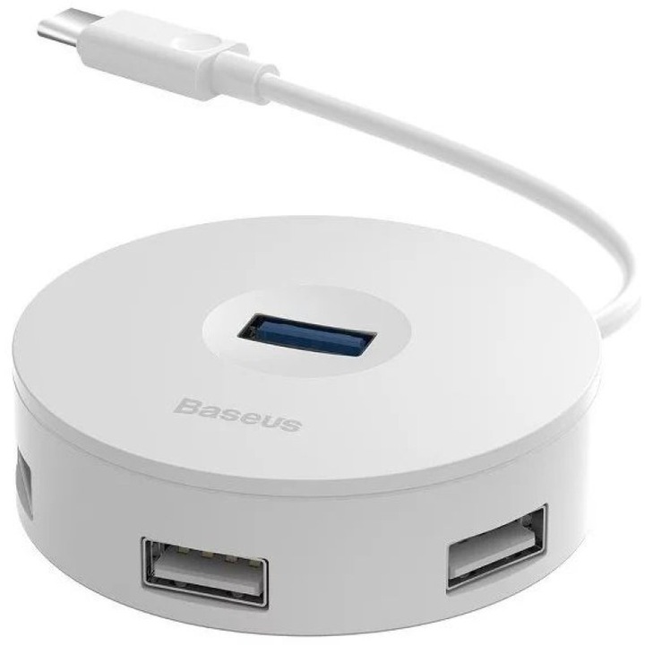 Хъб, Baseus, 4 в 1, USB 3.0, 15 см, бял