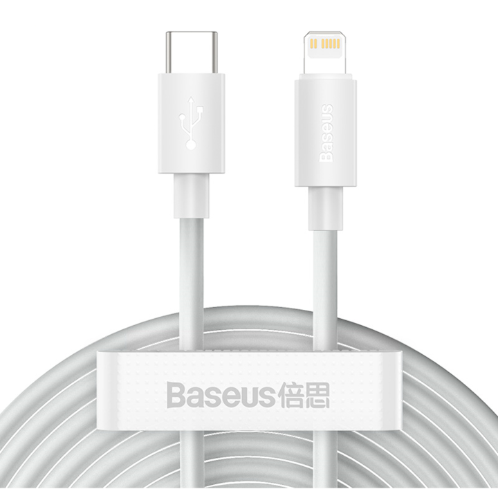 Baseus Simple Wisdom USB-C kábel Lightning, PD, 20W, 1,5m fehér 2 db
