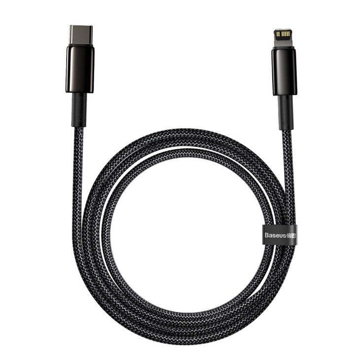 Cablu de date, Baseus, USB-C la tip Lightning, 20 W, 5 A, PD, 2 m, Negru