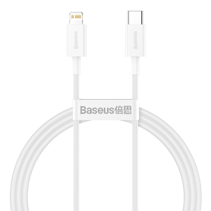 Кабел за захранване и данни Baseus, Superior, Fast Charging, USB Type-C към Lightning PD 20W 0.25m, Бял