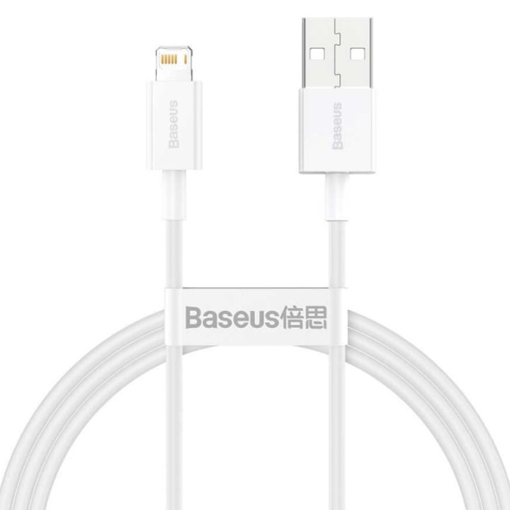 Cablu alimentare si date Baseus, Superior, Fast Charging, USB la tip Lightning 2.4A 1m, Alb