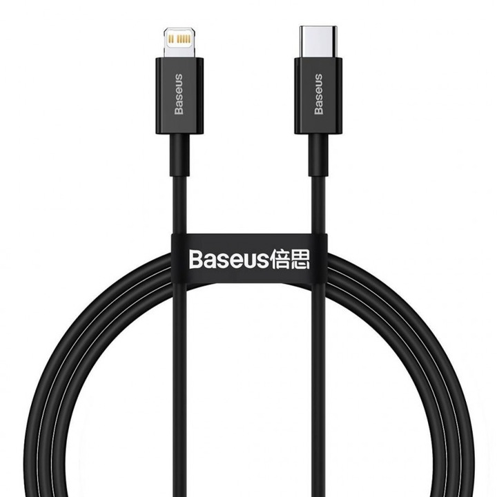 Cablu alimentare si date Baseus, Superior, Fast Charging, tip USB Type-C la tip Lightning PD 20W 2m, Negru