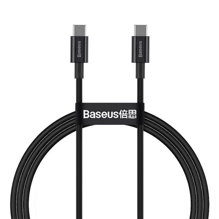 Cablu alimentare si date Baseus, Superior, Fast Charging, USB Type-C la USB Type-C 100W 1m, Negru