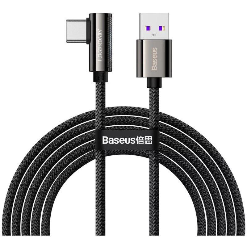 Cablu alimentare si date Baseus, Legend Elbow, Fast Charging, USB la USB Type-C 66W braided 2m, Negru