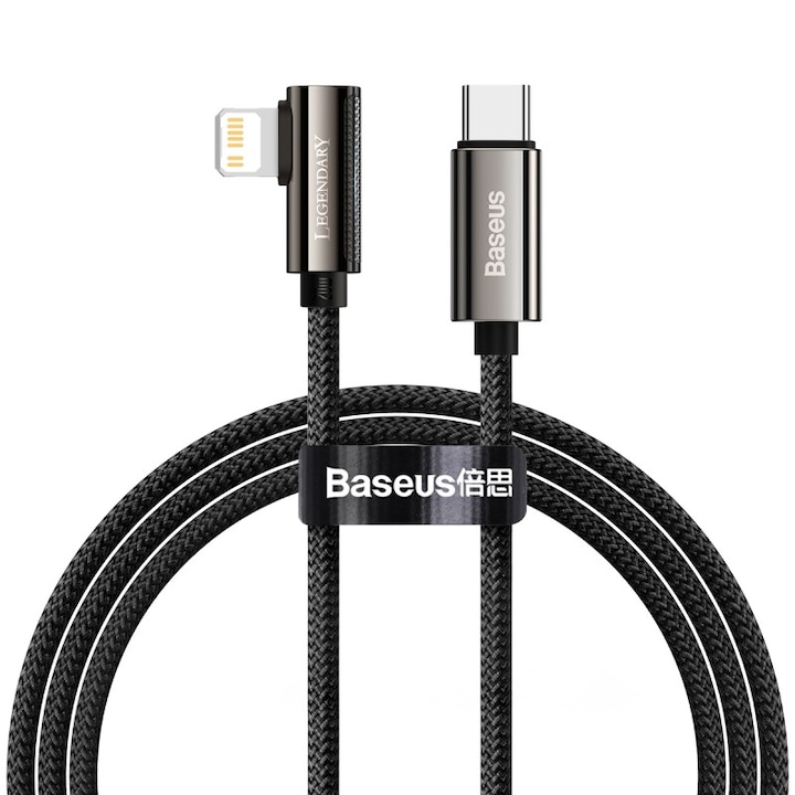 Baseus Legend Series USB-C és Lightning derékszögű kábel, PD, 20 W, 1 m, fekete