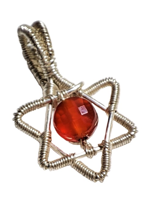 Pandantiv stea cu Carneol, fir Argint 925, Portocaliu, 1.5 cm