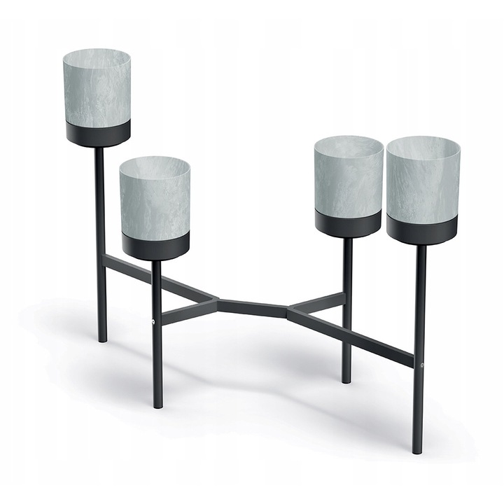 Suport 4 ghivece, Prosperplast, Metalic, 81.5cm, Gri