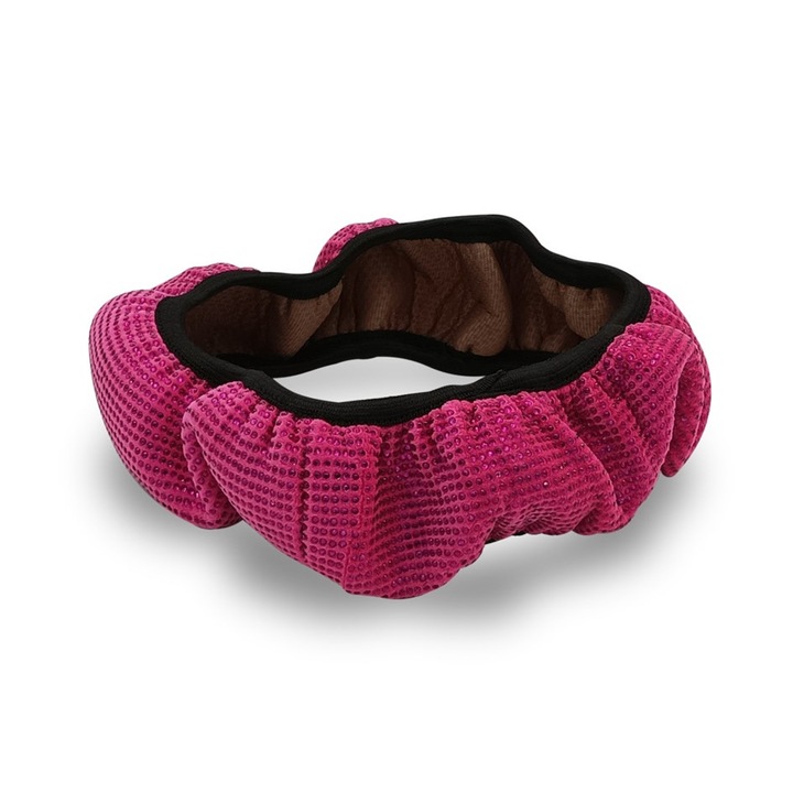 Протектор за кормило, с кристали, текстилен, розов, 38 см