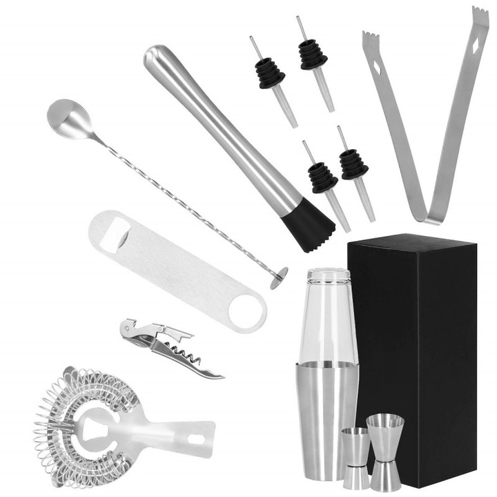 Set barman pentru bauturi, Otel, 700 ml, Argintiu