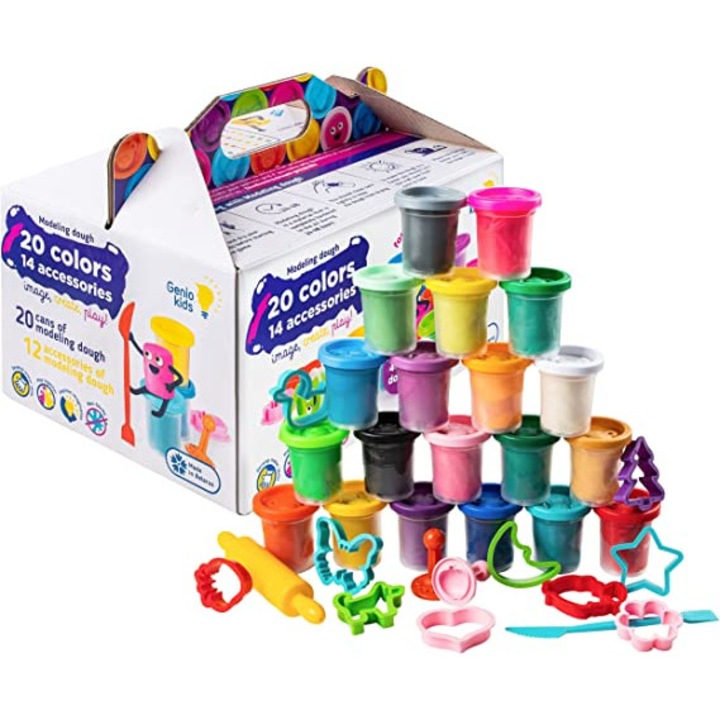 Комплект пластилин Genio Kids 1,4 кг. 20 цвята и 14 аксесоара