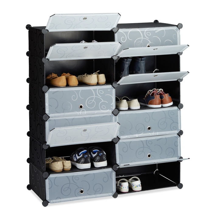 Pantofar tip dulap Relaxdays, negru, 108 x 94 x 37 cm, pentru 24 perechi