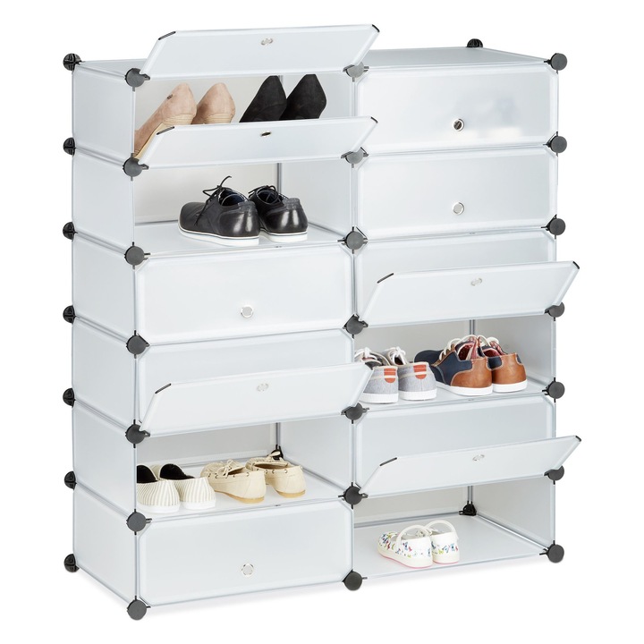 Pantofar tip dulap Relaxdays, transparent, 108 x 94 x 37 cm, pentru 24 perechi