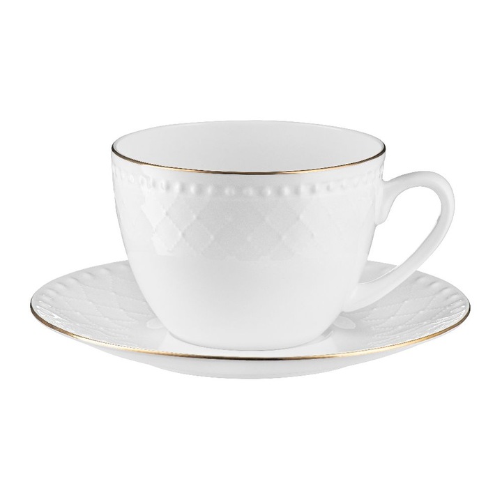 Set cana/farfurie Roma, Villa Italia, Portelan, 250ml, Alb/Auriu