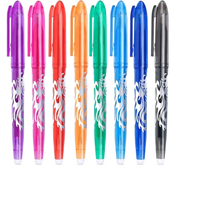 Комплект от 8 химикалки с гумичка, синди, 0.5мм, многоцветни