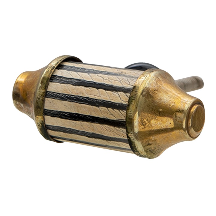 Buton mobila din fier auriu si piatra neagra crem 6x3x3 cm