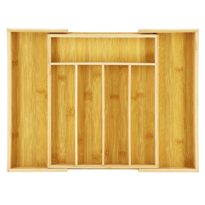 Haushalt International Evőeszköz tartó, bambuszból, kihúzható, természetes, 31,5-39,5 x 25,3 x 5,3 cm