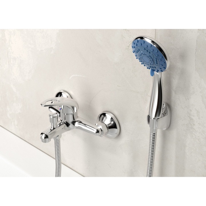 Baterie Cada Granitan Alfa, Set Dus Cu Furtun 150 cm si Para Dus GR1, Crom Lucios, Cartus Ceramic 35mm, Duze Anticalc, Montaj Perete, Distanta Reglabila 130-170mm, Durabila, Design Modern, Usor de Montat