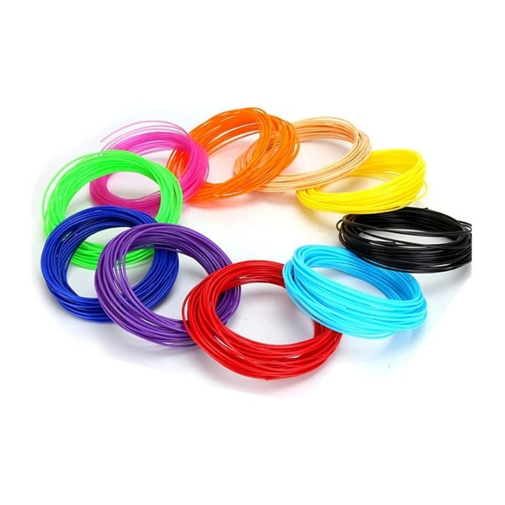 Set filamente pentru creion 3D, PCL, 1.75 mm, 50 m, Plastic,70-100℃, 10 role, Multicolor