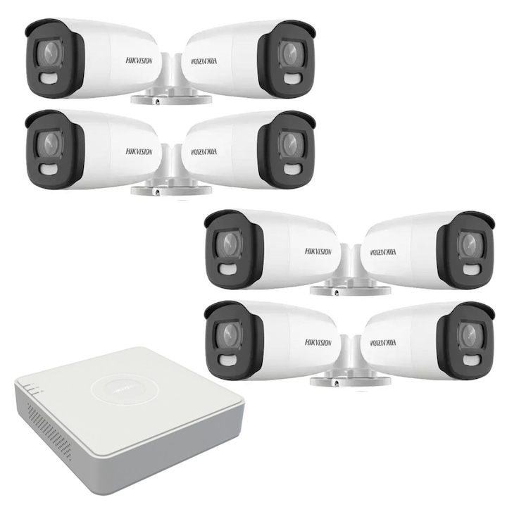 Sistem de supraveghere 8 camere Hikvision ColorVU 5MP, 2.8mm, lumina alba 20m, DVR 8 canale