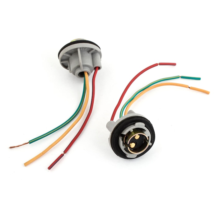 Комплект фасунги, 2 броя, P21W/5 W, 1157, Метални, С окабеляване, За LED крушки/крушки с нажежаема жичка