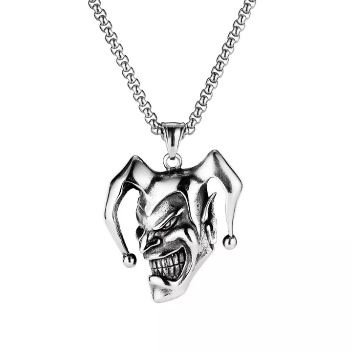 Lánc gonosz bohóc medállal, unisex, ezüst, EFAYN