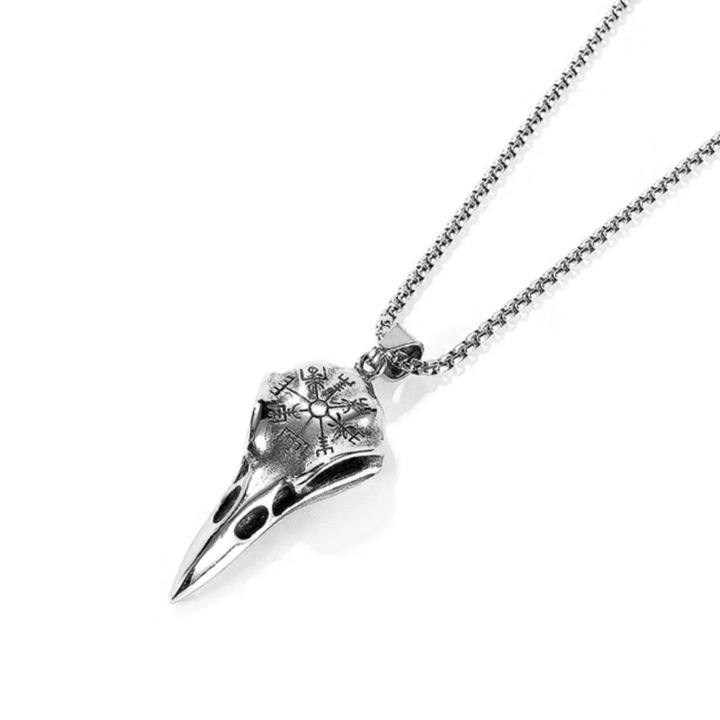 Верижка EFAYN, с висулка гарван и викингски руни, унисекс, сребрист