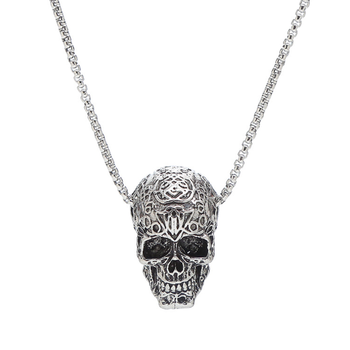 Lant cu pandantiv cap de om cu ritual, unisex, argintiu inchis, EFAYN