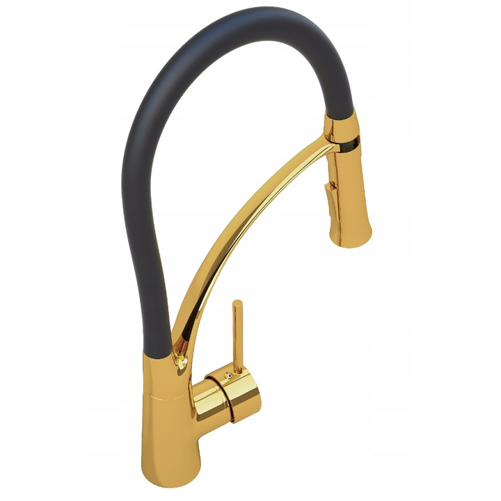 Кухненски смесител GRANITAN, Гъвкав, Черен/жЗлатист