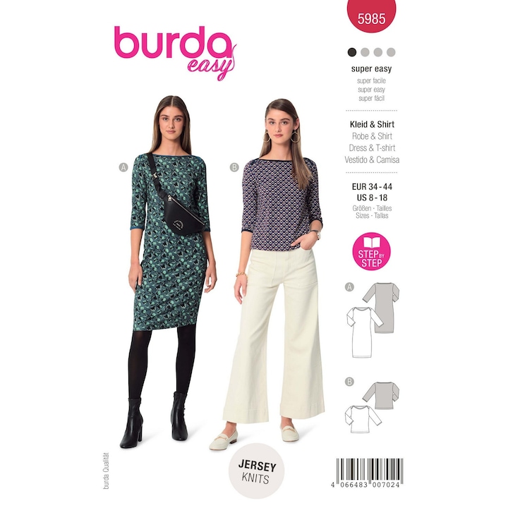 Tipar de croitorie rochie si bluza, in 2 variante, multi-masura 34-44, Burda Style 5985