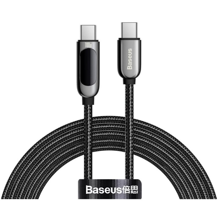 Baseus USB-C – USB-C kábel kijelzővel, 100 W, 2m, fekete