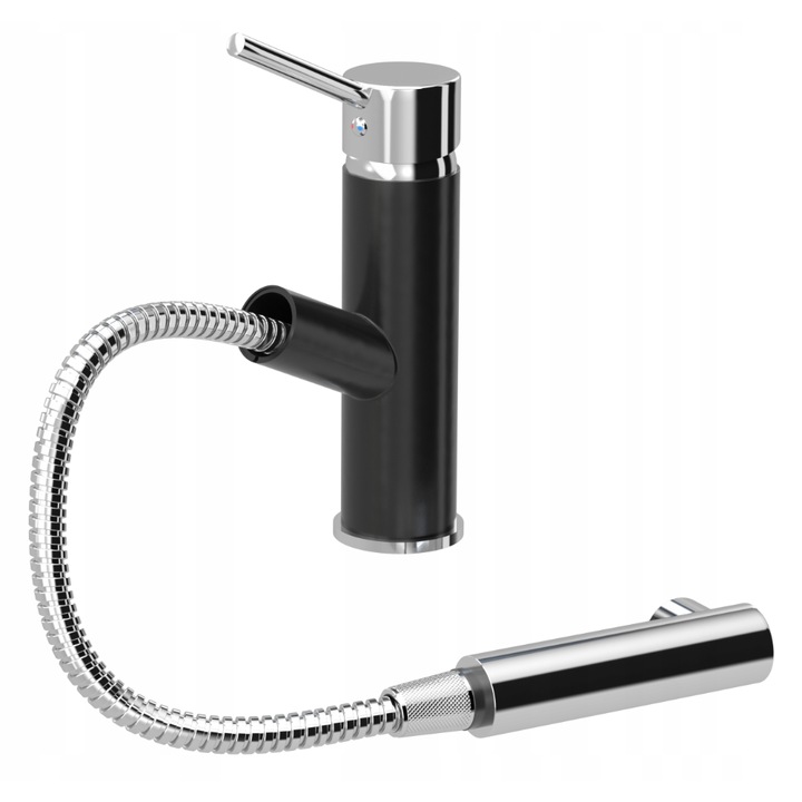 Konyhai csaptelep, gránit, mobil, sárgaréz, fekete/króm