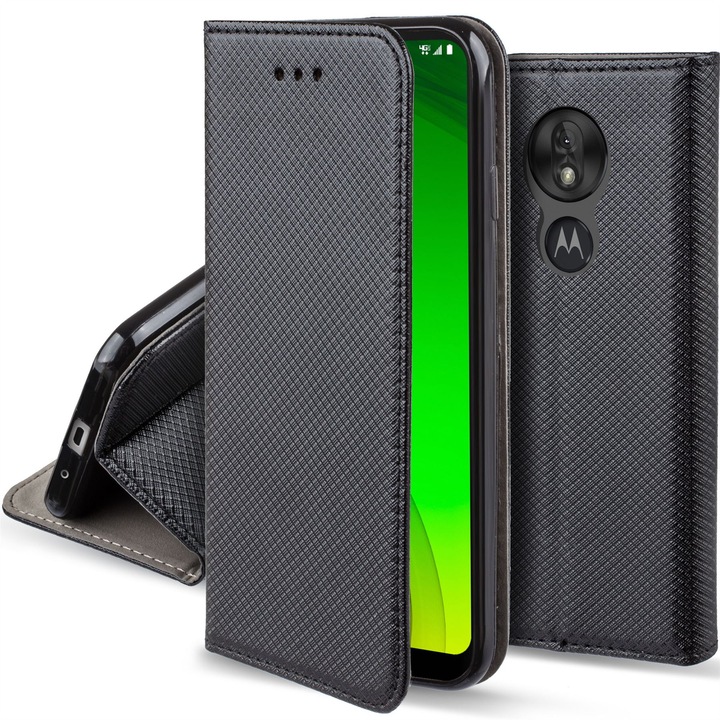Husa pentru telefon, Moozy, Flip On, pentru Motorola Moto G7 Power, Negru, Piele ecologica