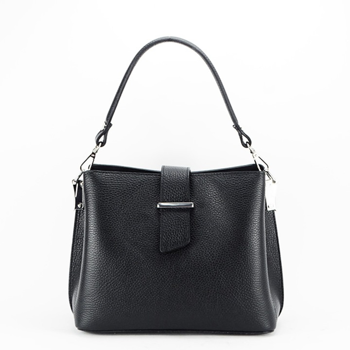 Дамска чанта, Среден размер, Естествена кожа, 8962 123, Черен