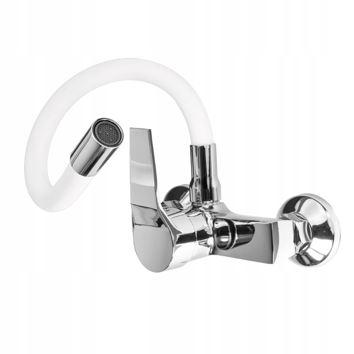 Смесител за мивка GRANITAN, гъвкав, хром/ бял