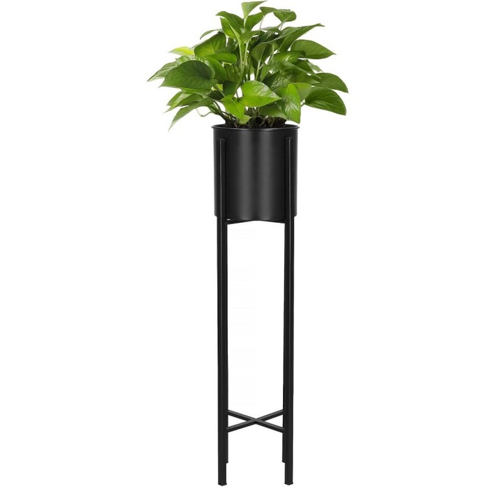 Suport de flori, Metal, 74 cm, Negru, 1 buc